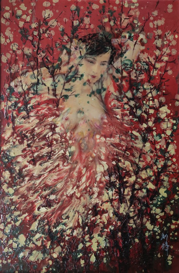 刘烽作品《花丛中的少女》